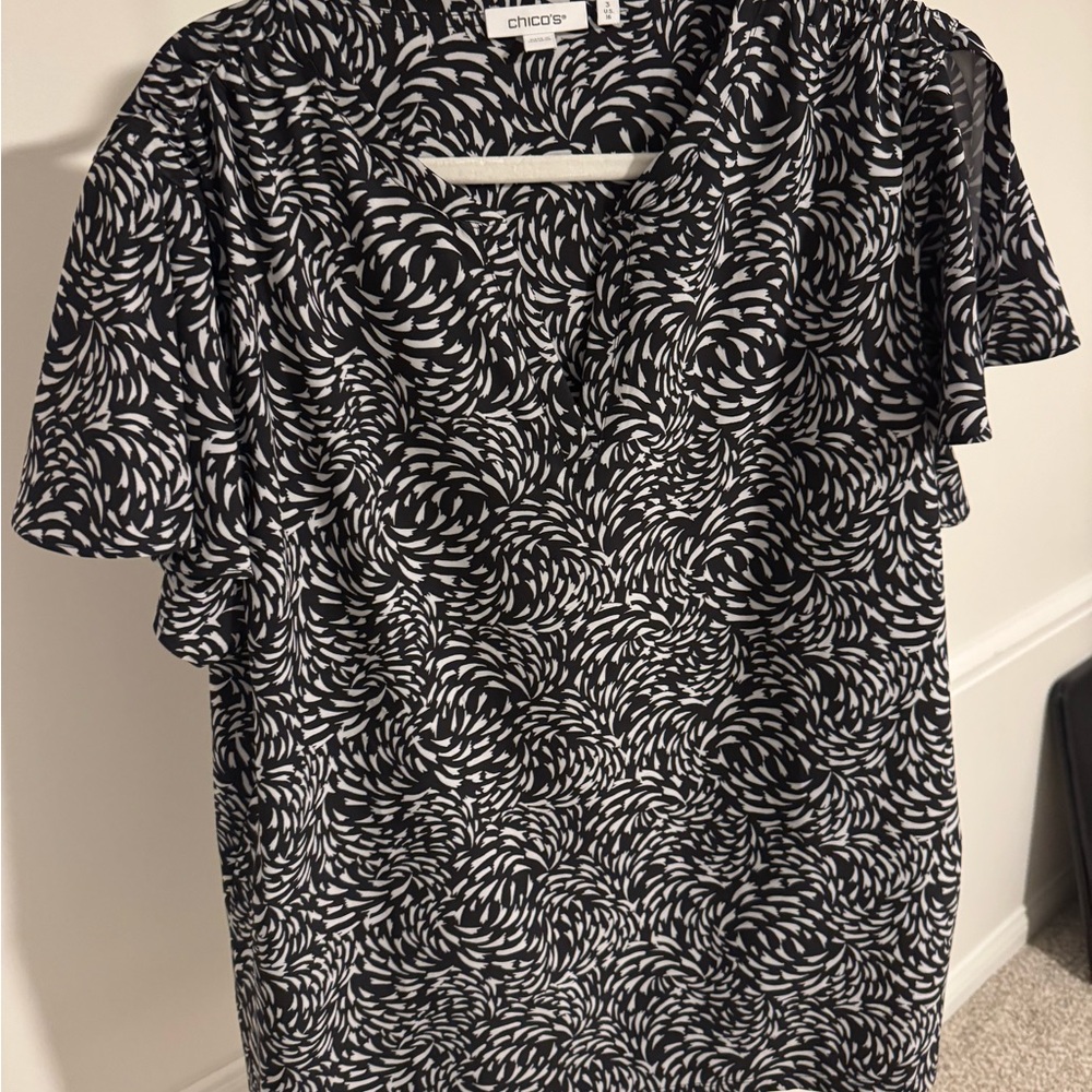 Chico's Monochrome Swirl Print Blouse
